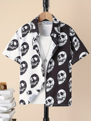 Boys Short Sleeve Skull Shirts Casual Stretch Tops For Summer