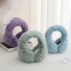 Women's Acrylic Faux Fur Earmuffs, Hand Washable, Warm Ear Protectors, Foldable