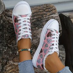 Women's Heart Pattern Canvas Shoes Casual Lace Up Outdoor Shoes