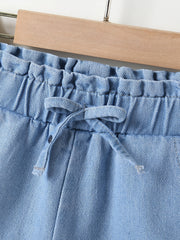 Girls Casual Bow Pockets Frill Trim Denim Shorts Kids Summer Clothes