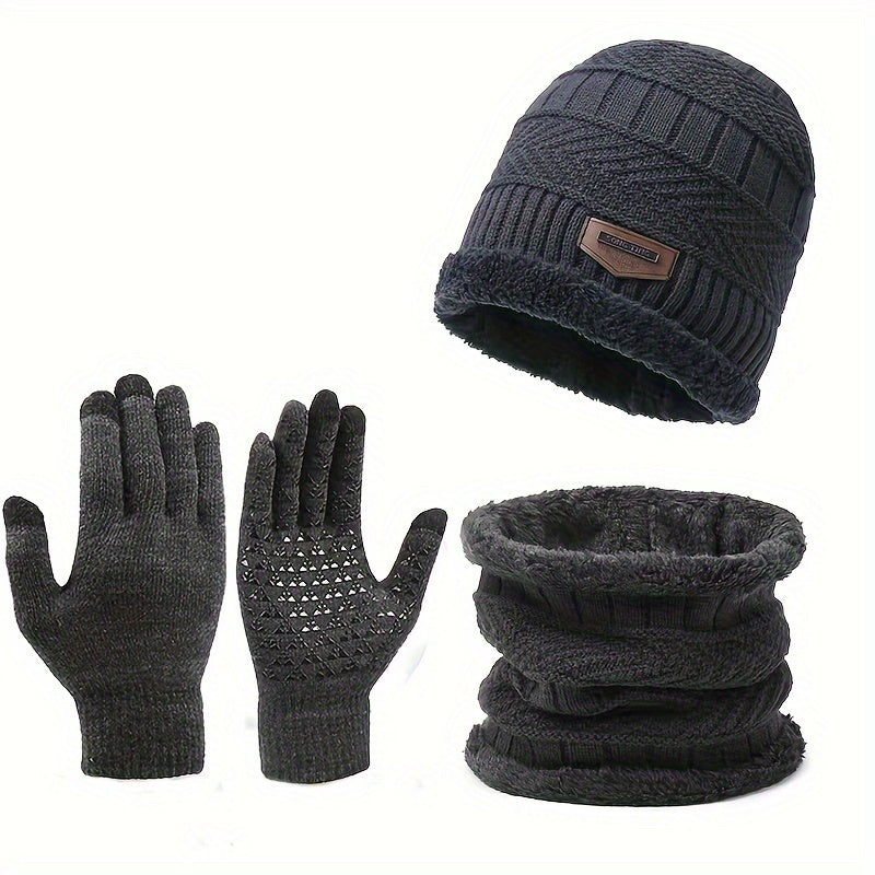 Stay Cozy In Style Winter Warmth Knitted Beanie Hat Neck Scarf Gloves Set