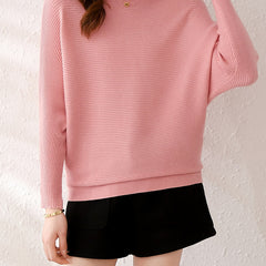 Solid Batwing Sleeve Knit Sweater Boat Neck Casual Sweater