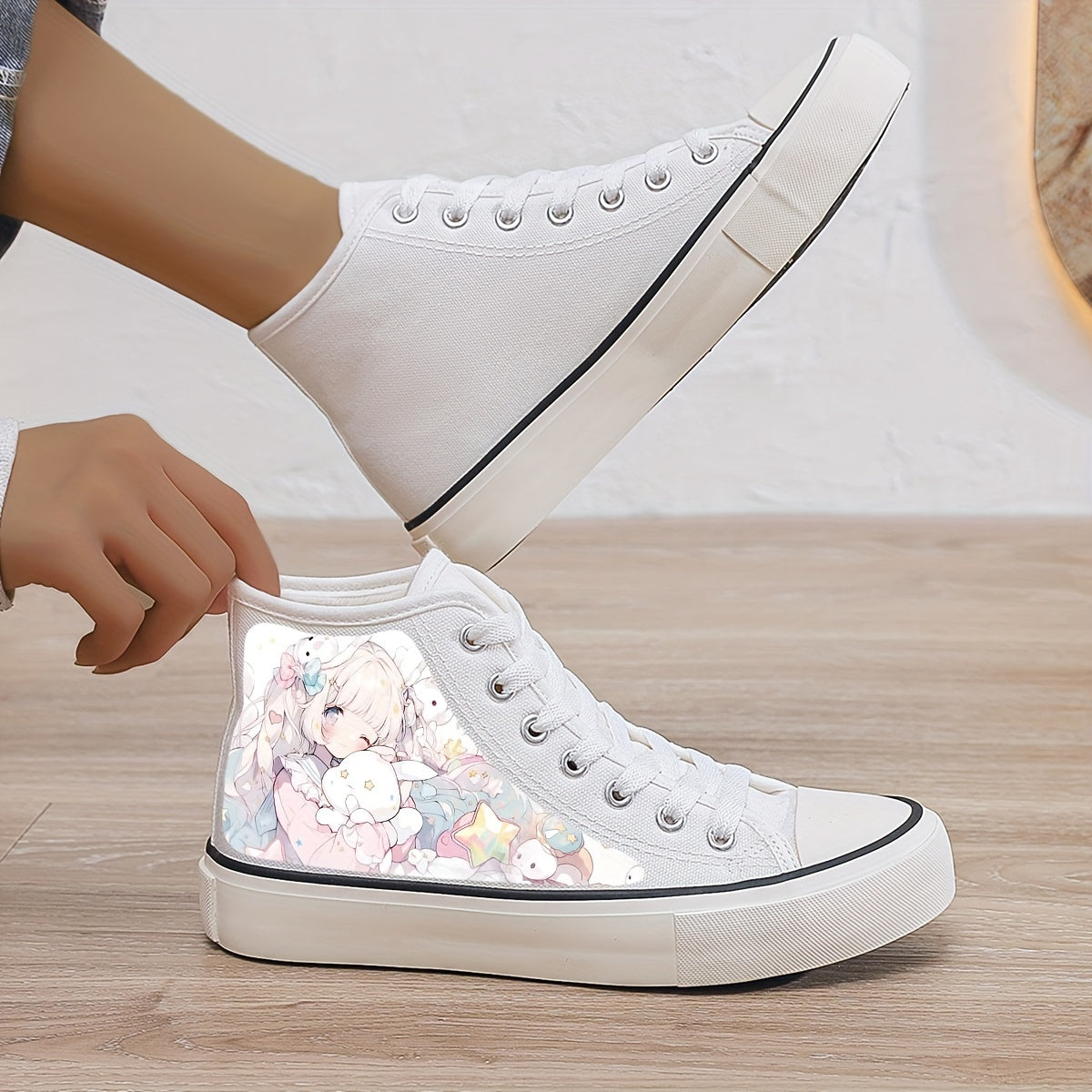 Anime Girl Print Plush Lined Thermal Chunky Canvas Sneakers