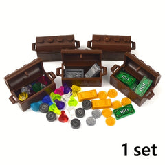 MOC Treasure Building Blocks Box with Coins & Dollar Accessories