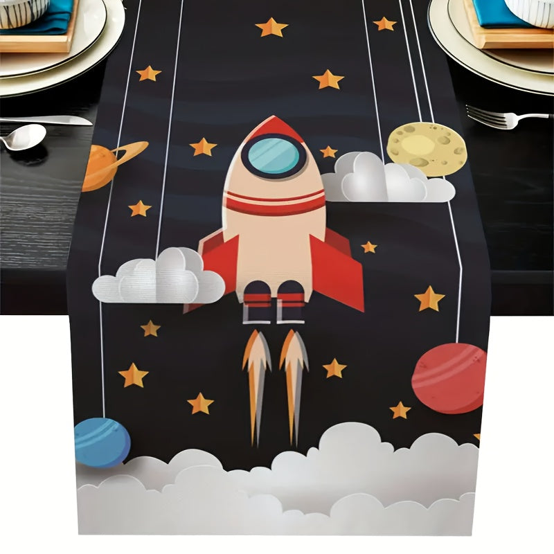 Space Theme Rocket Planet Table Runner 33x182 cm