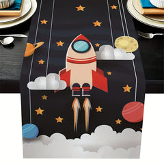 Space Theme Rocket Planet Table Runner 33x182 cm