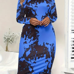 Colorblock Print Long Sleeve Casual Dress