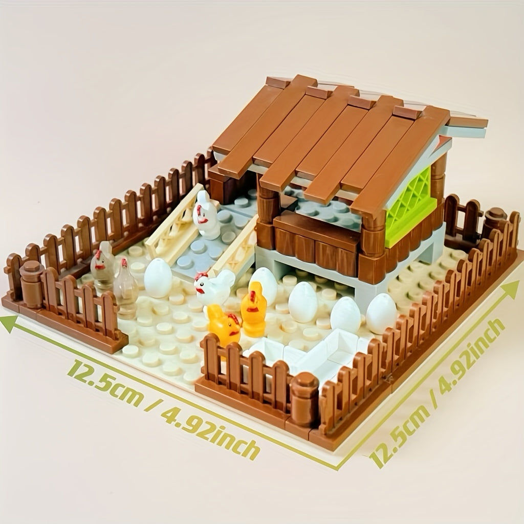IDEAMOC Farm Animal Building Blocks Set Chicken Coop Rabbit & Bird Figures