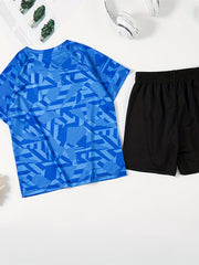Boys Sports Suit Short Sleeves Tops & Bottoms for Basketball and Soccer Training