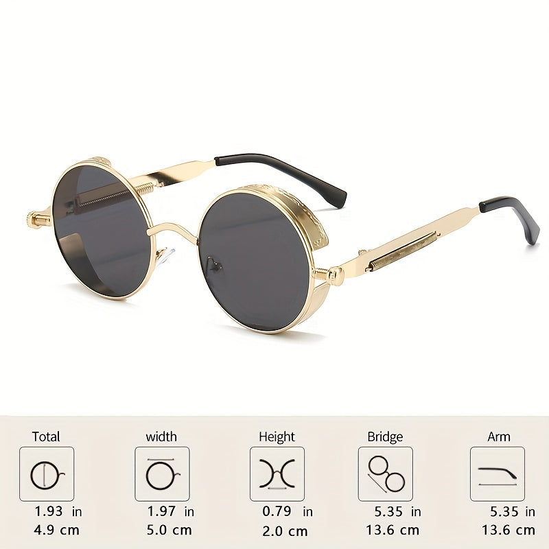 Vintage Steampunk Round Sunglasses with Case