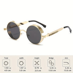 Vintage Steampunk Round Sunglasses with Case