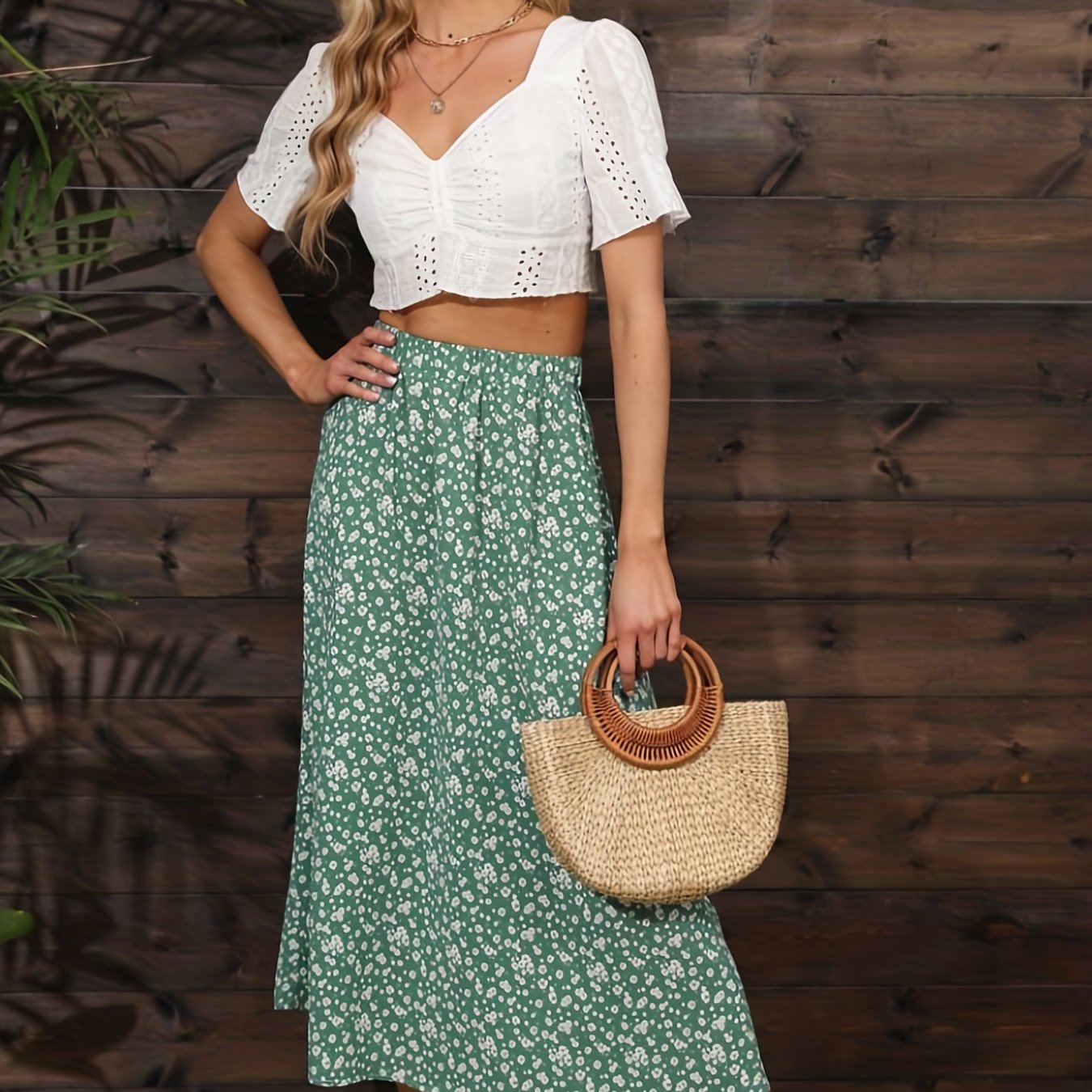 Boho Ditsy Floral Print High Waist Skirts - Ruched Maxi Summer Skirts