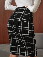Plaid High Waist Skirt Casual Bodycon Knee Length