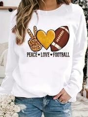 Peace Love Football Print Loose Sweatshirt