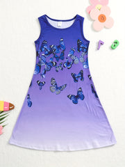 Princess Dress for Girls Gradient Butterfly 3D Print Sleeveless Summer Clothing