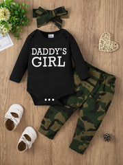 Baby Girls Romper Top & Camouflage Trousers DADDY'SGIRL Print