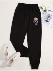 Skull Pattern Drawstring Joggers Casual Pants for Women