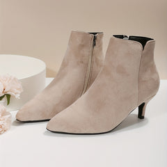 Women's Kitten Heel Ankle Boots Side Zip Comfortable Short Booties