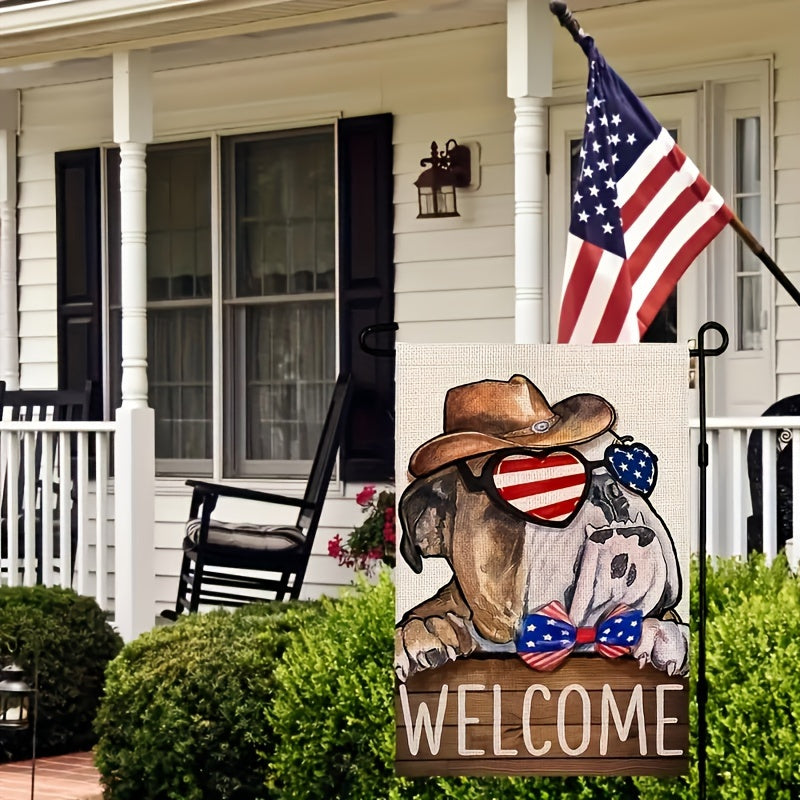 4th of July Patriotic Bulldog Garden Flag Red Stars Independence 30x45cm