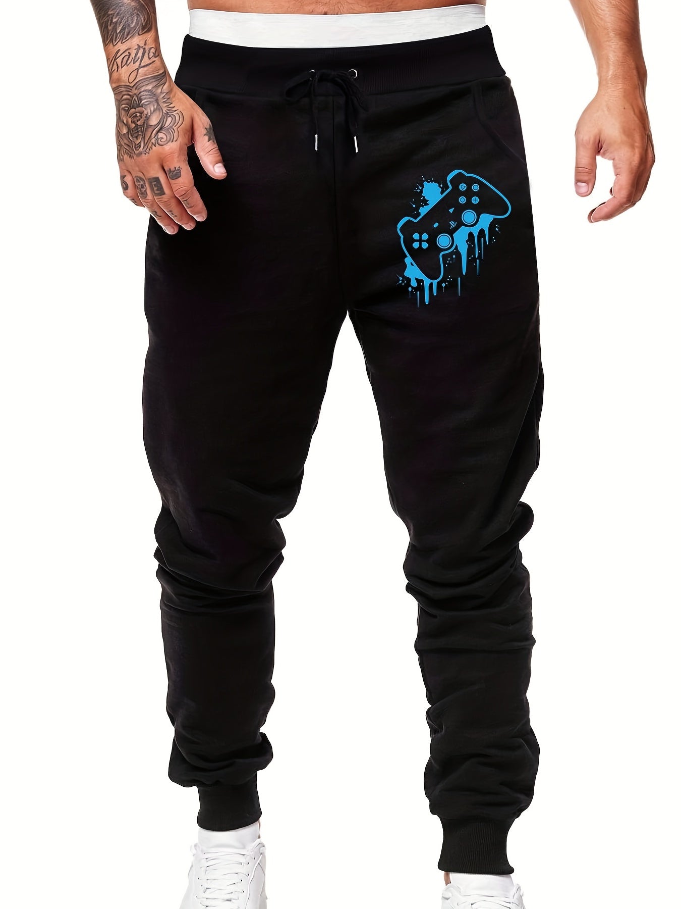 Gamepad Print Men's Drawstring Sweatpants With Pockets Jogger Pants