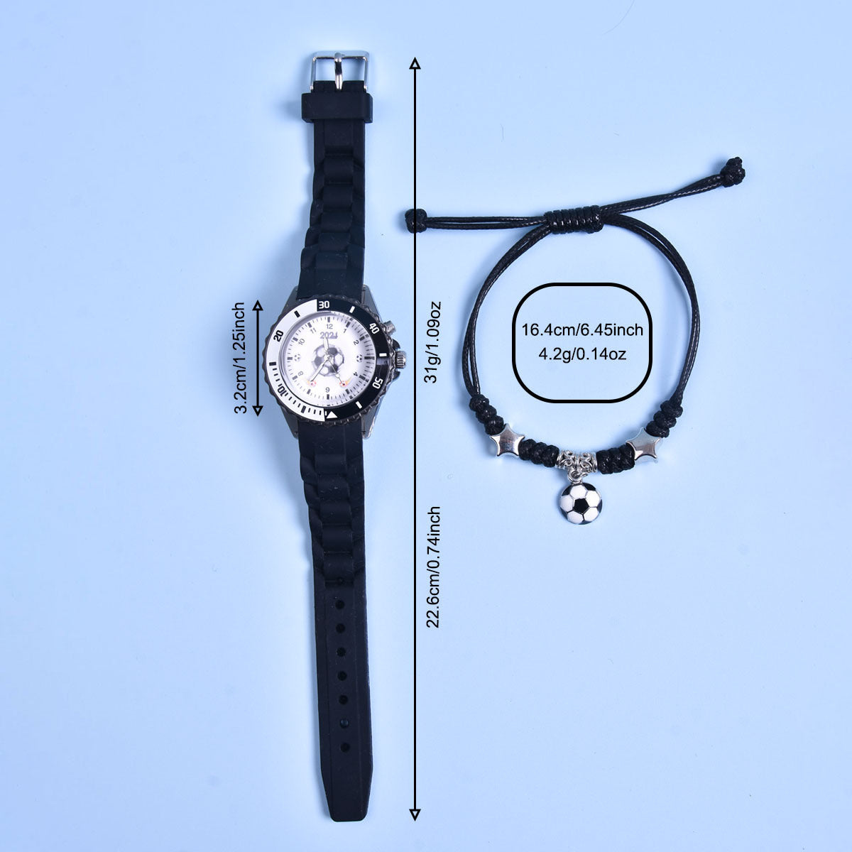 Boys' Soccer Sports Watch LED Glow Wristwatch & Bracelet Set