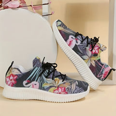 Women's Flower Pattern Sneakers Lace Up Outdoor Shoes