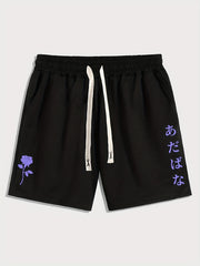 Men's Purple Rose Graphic Drawstring Waist Shorts