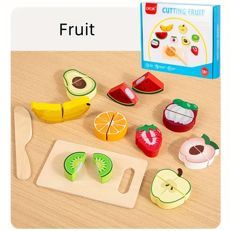 Wooden Play Food for Toddlers Fruit & Veggies Cutting Set Kids