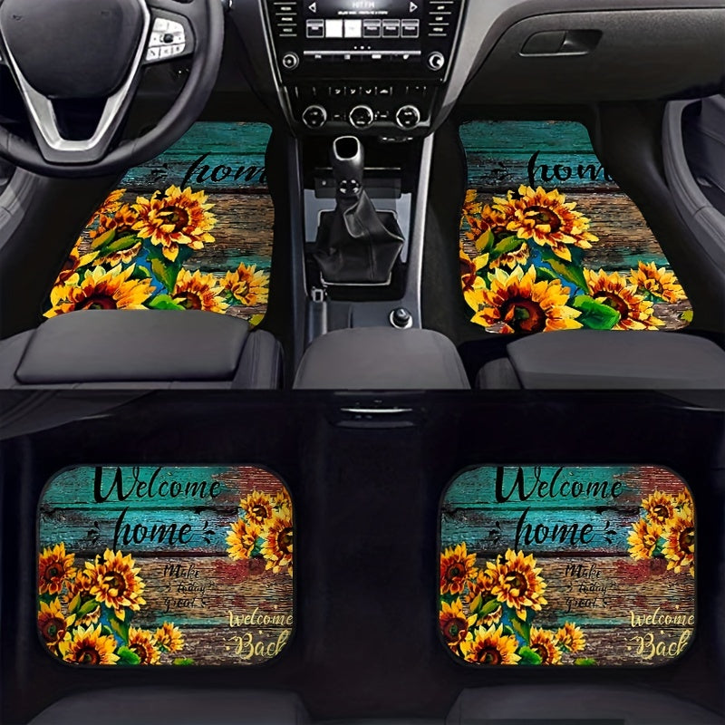 4pcs Sunflower Pattern Car Seat Cover Set, Front & Rear Seat Covers