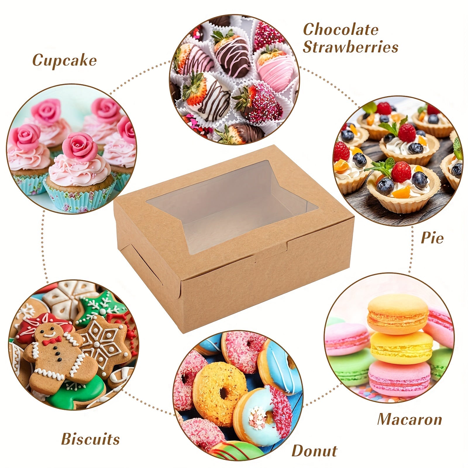 32pcs Brown Pastry Boxes with Windows - Gift Packaging for Cookies