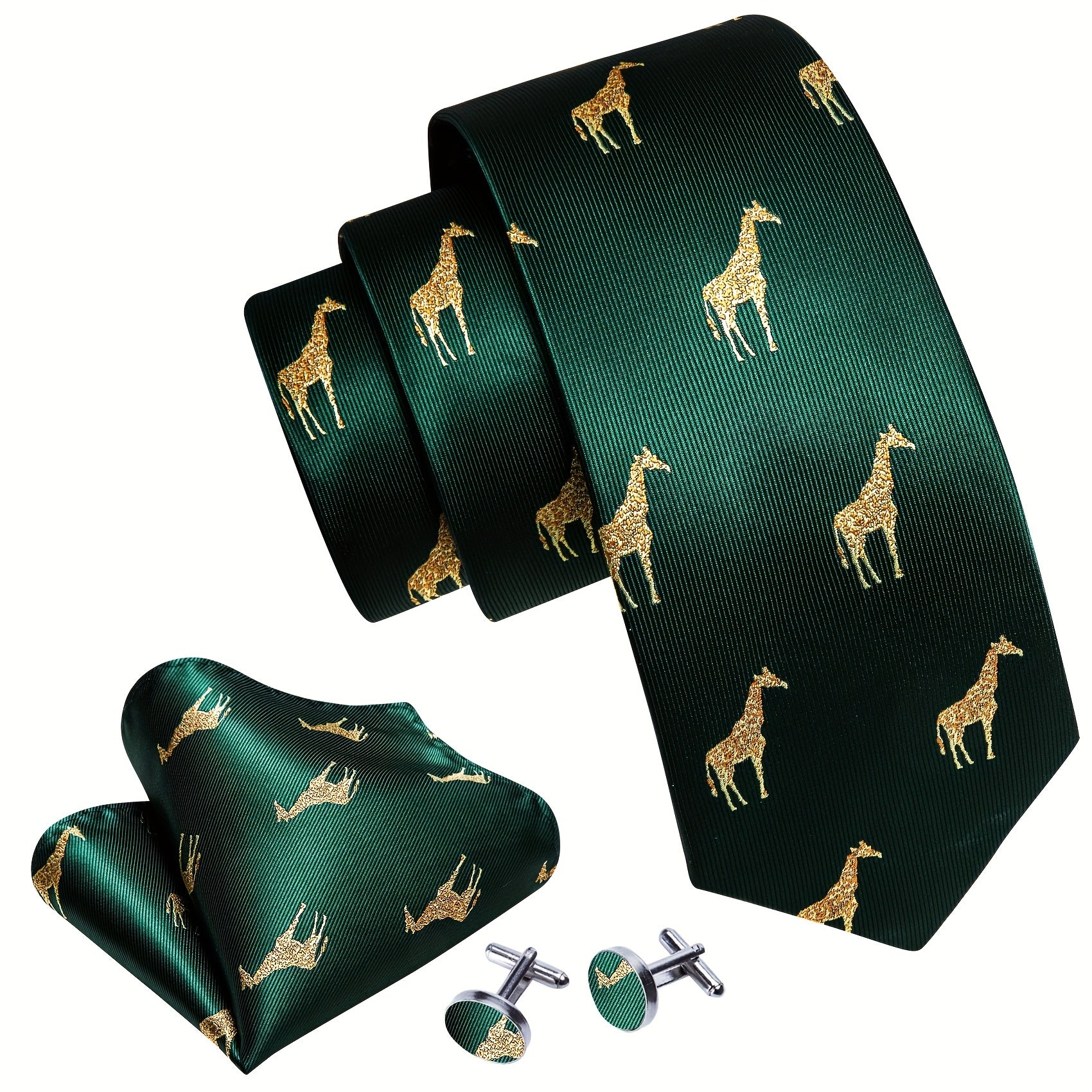 Barry Wang Giraffe Cartoon Pattern Necktie Silk Ties Set