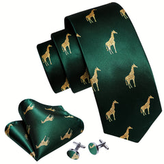 Barry Wang Giraffe Cartoon Pattern Necktie Silk Ties Set