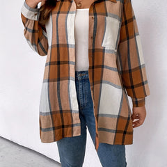 Plaid Print Button Up Long Sleeve Tunic Shirt