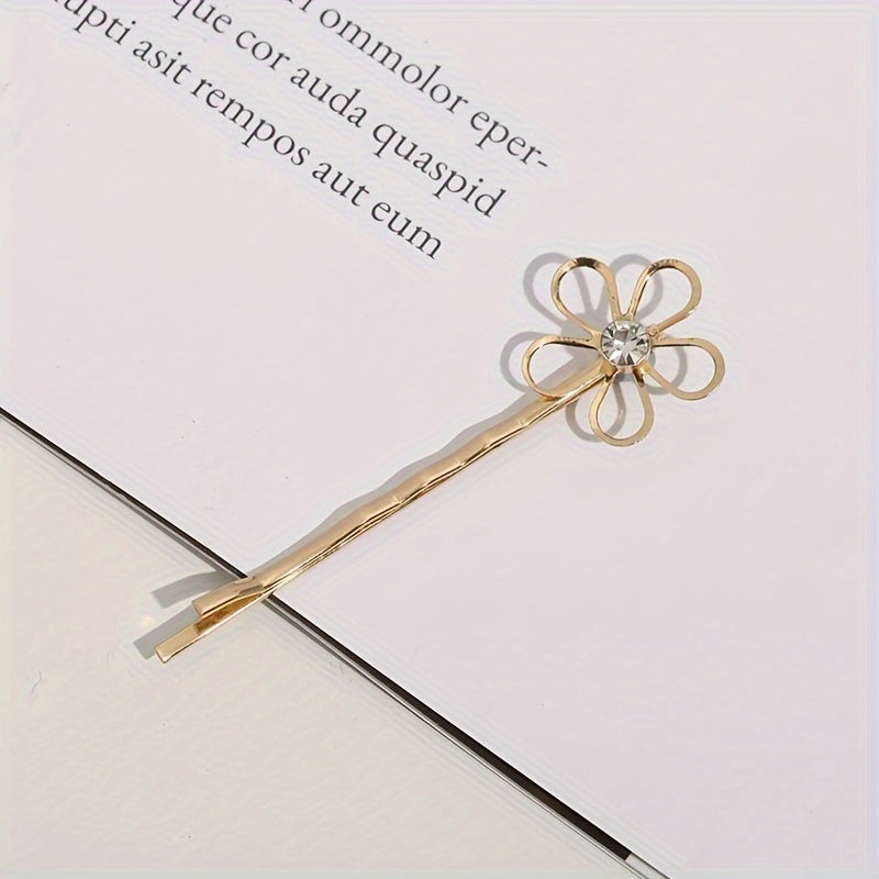 4pcs Golden Hair Clips with Flower & Pearls, Metal Hairpins for Women and Girls