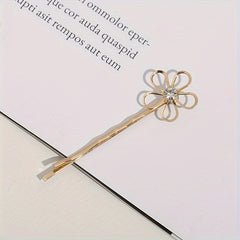4pcs Golden Hair Clips with Flower & Pearls, Metal Hairpins for Women and Girls