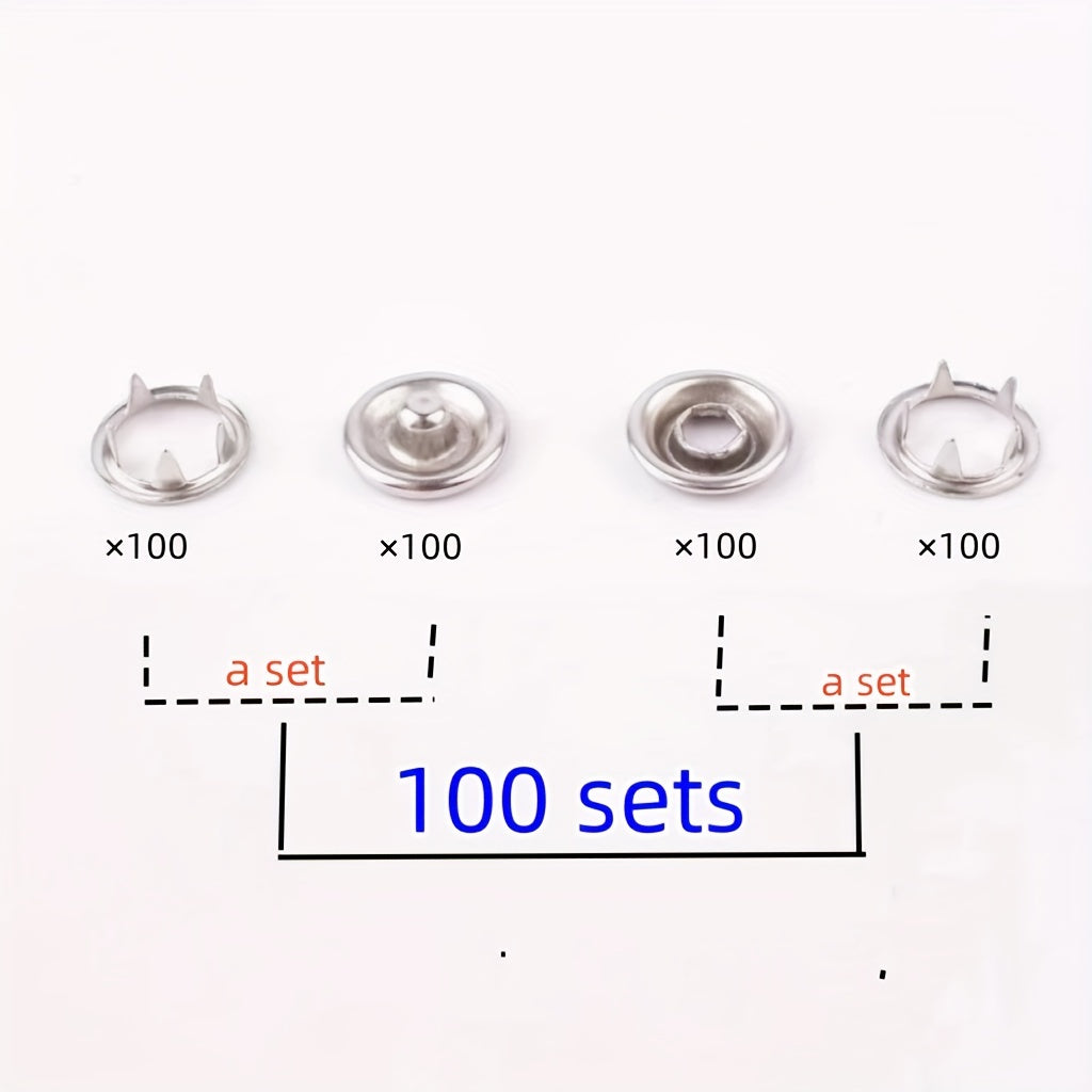 100 Colorful Metal Sewing Buttons Press Studs Snap Fasteners with Pliers Kit