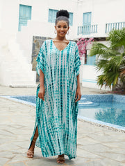 Women's Plus Tie Dye V Neck Bat Sleeve Maxi Cover Up Dress