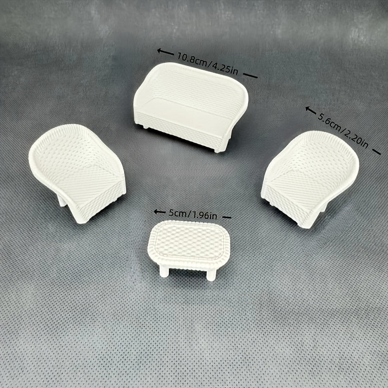 Dollhouse Furniture Set: Armchair, Ottoman, Coffee Table Mini Doll House Toy