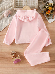 2pcs Kid's Thermal Pajamas Hoodie & Pants Set Warm Comfy PJ Set Girl's Loungewea