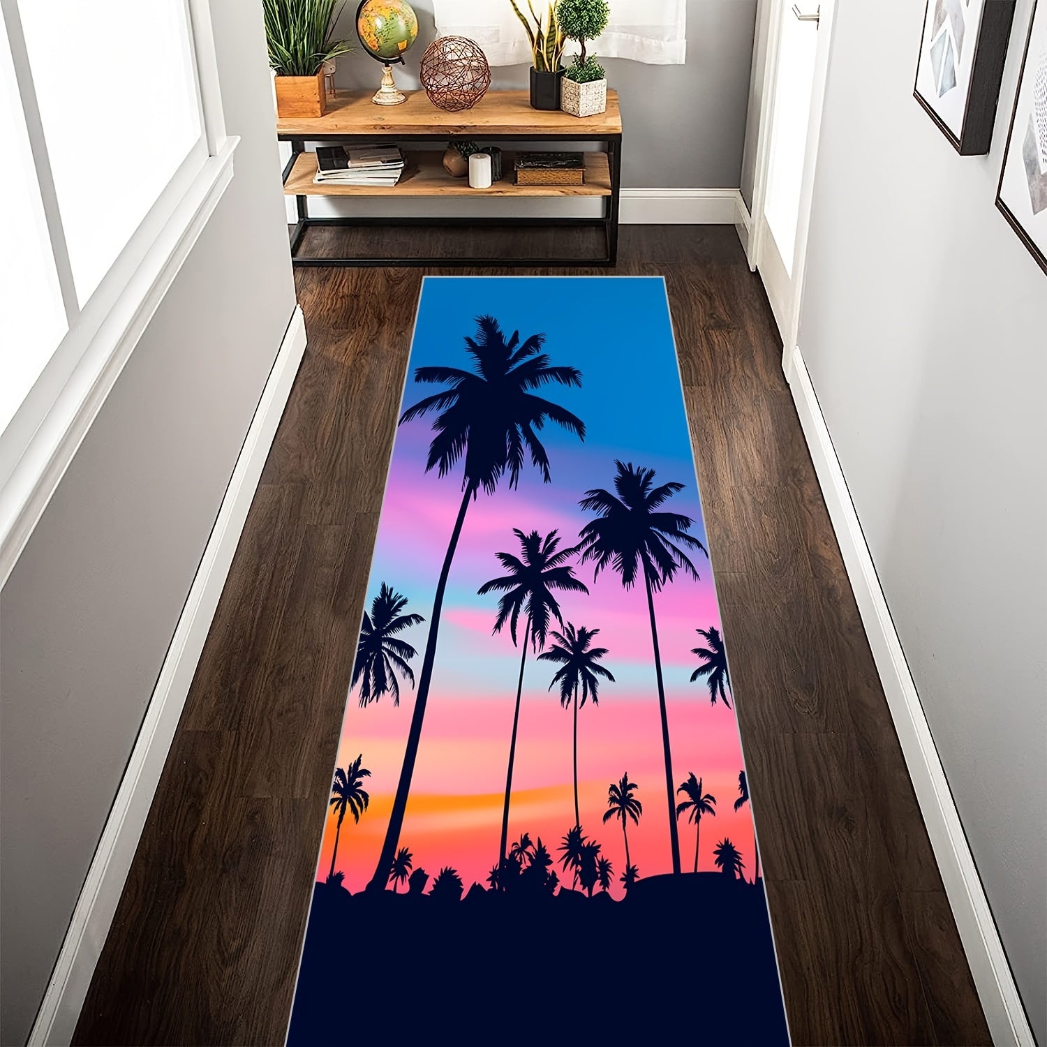 Tropical Palm Trees Pattern Carpet Purple Art Area Rug