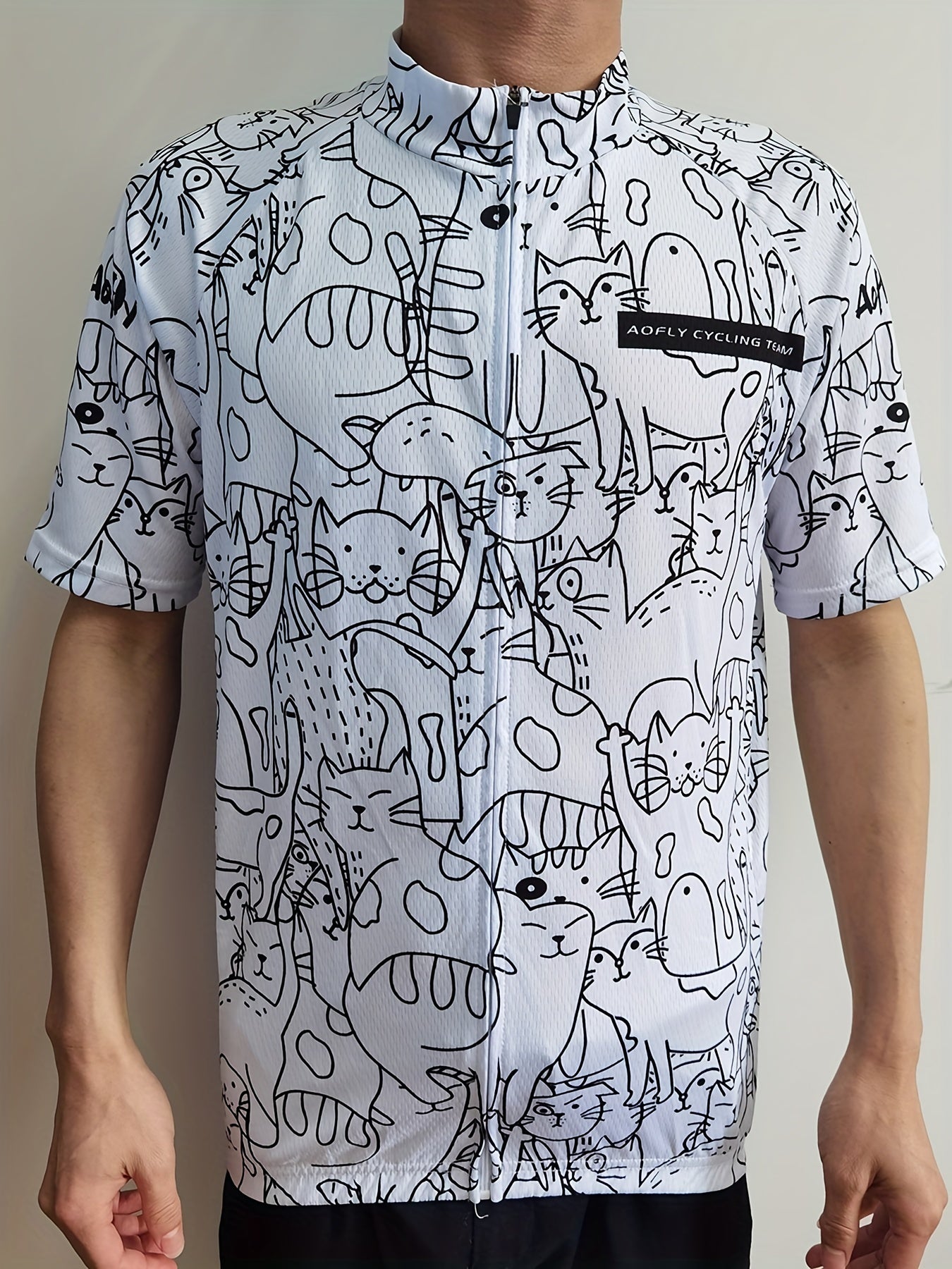 Men's Cat Cycling Jersey Short Sleeve Quick Drying Zip Up Shirt