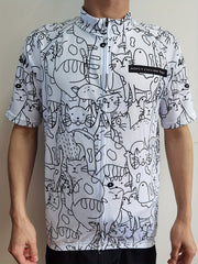 Men's Cat Cycling Jersey Short Sleeve Quick Drying Zip Up Shirt
