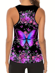 Women's Floral & Butterfly Print Tank Top & Yoga Pants Set