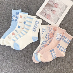 8 Pairs Cute Cartoon Bunny Crew Socks for Women