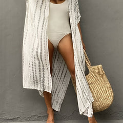Tie Dye Cover Up Shirt Loose Fit V Neck Split Kimono Women's Swimwear