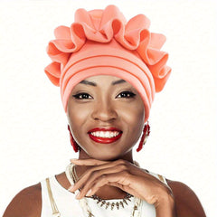 Stylish Pleated Flower Turban Cap Solid Head Wraps Lightweight Bonnet