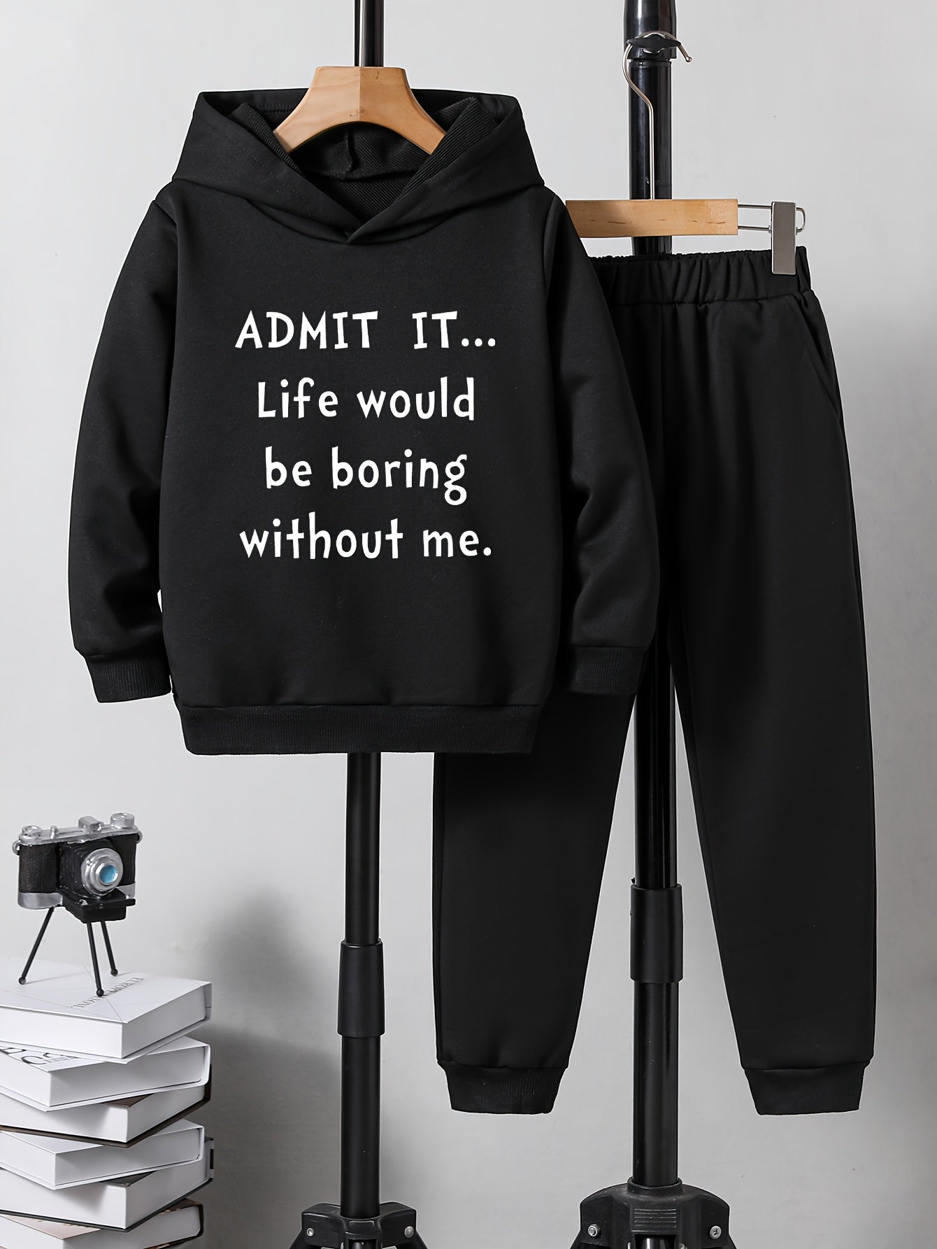 Boys Hoodie & Sweatpants 2pcs LIFE WOULD BE BORING Print Casual Kids Clothes
