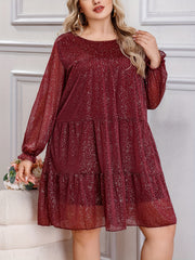 Women's Plus Glitter Flounce Sleeve Mesh Mini Dress