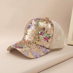 Sequin Sparkly Mesh Trucker Hat Adjustable Baseball Cap Plaid Dad Hats For Women