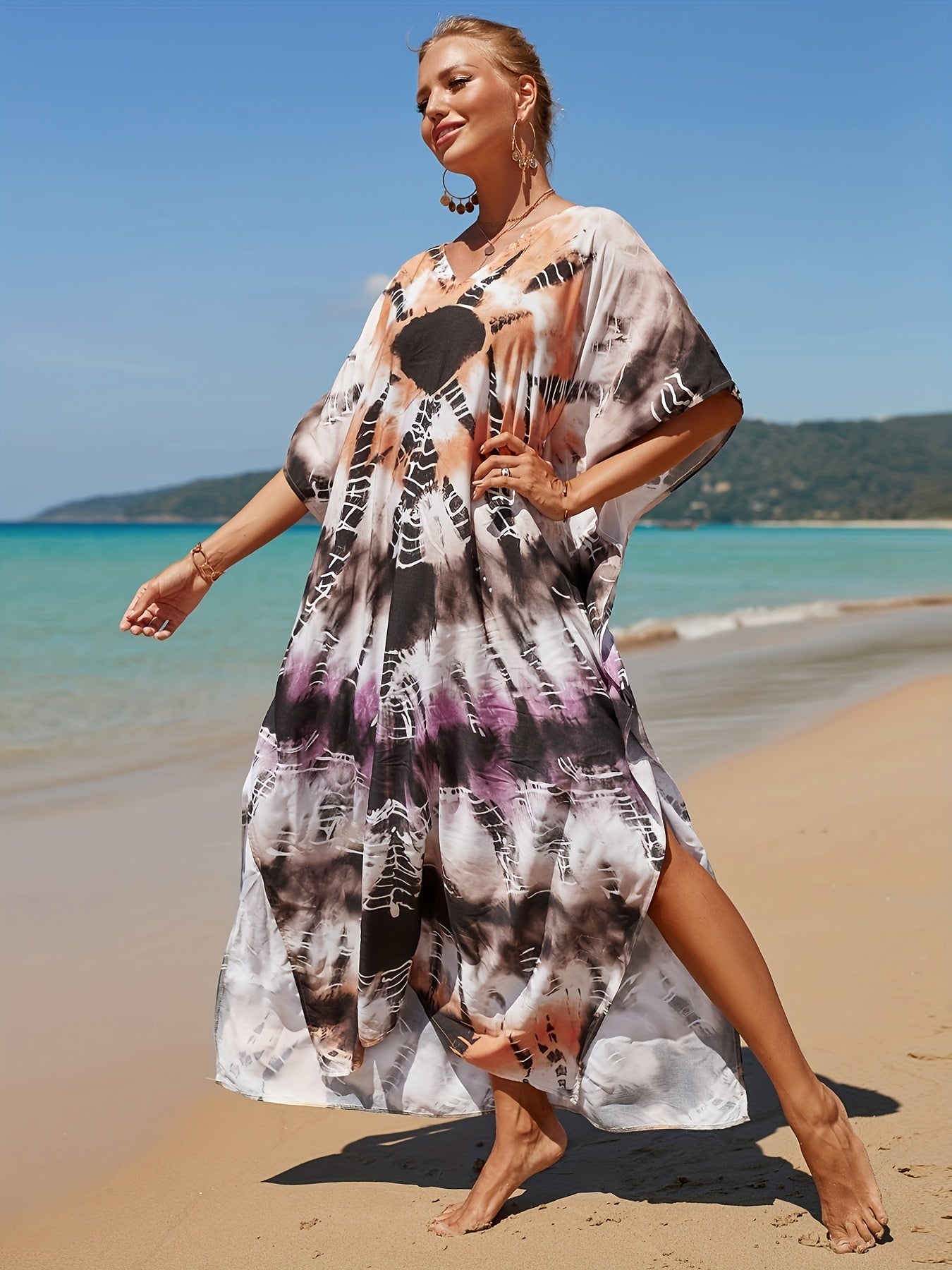 Tie Dye V Neck Cover Up Dress